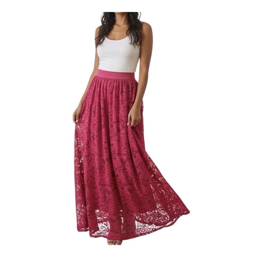 NWT Laffaire Lace Maxi Skirt S Berry Fuchsia Flowy Floor Length Boho Whimsigoth